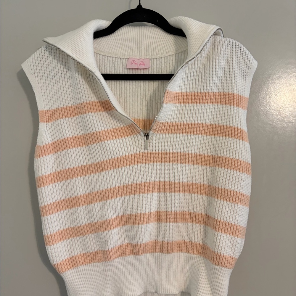 Pink Lily Cream Ribbed Sweater